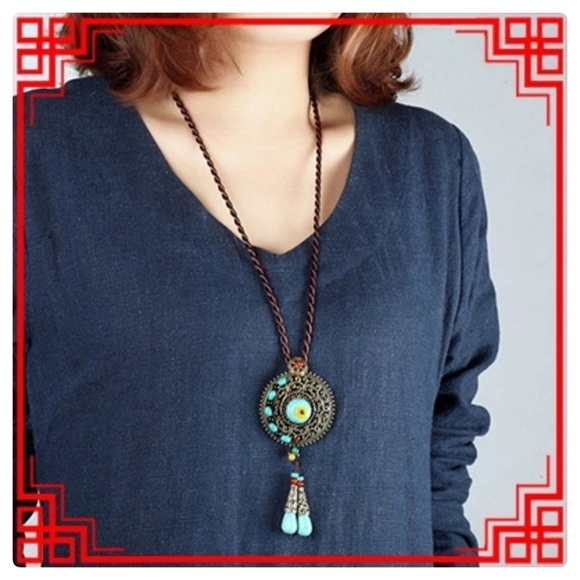 🎁CLEARANCE🎁Antique Brass Boho Statement Necklace - Picture 5 of 5